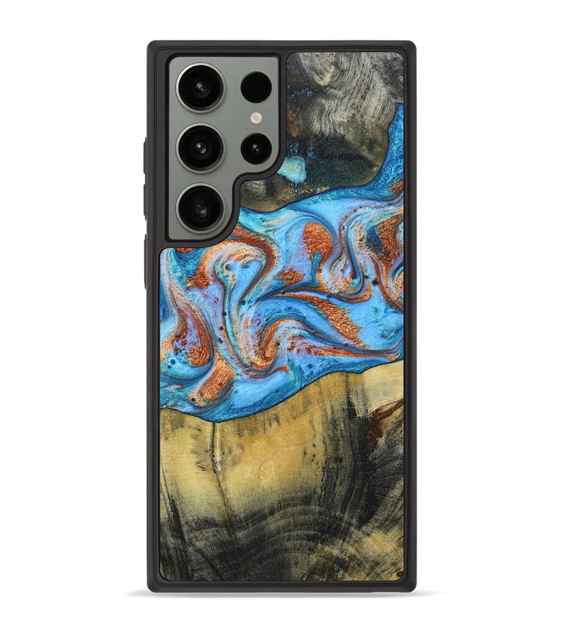 Galaxy S23 Ultra Wood+Resin Phone Case - Dennis (Teal & Gold, 660837)