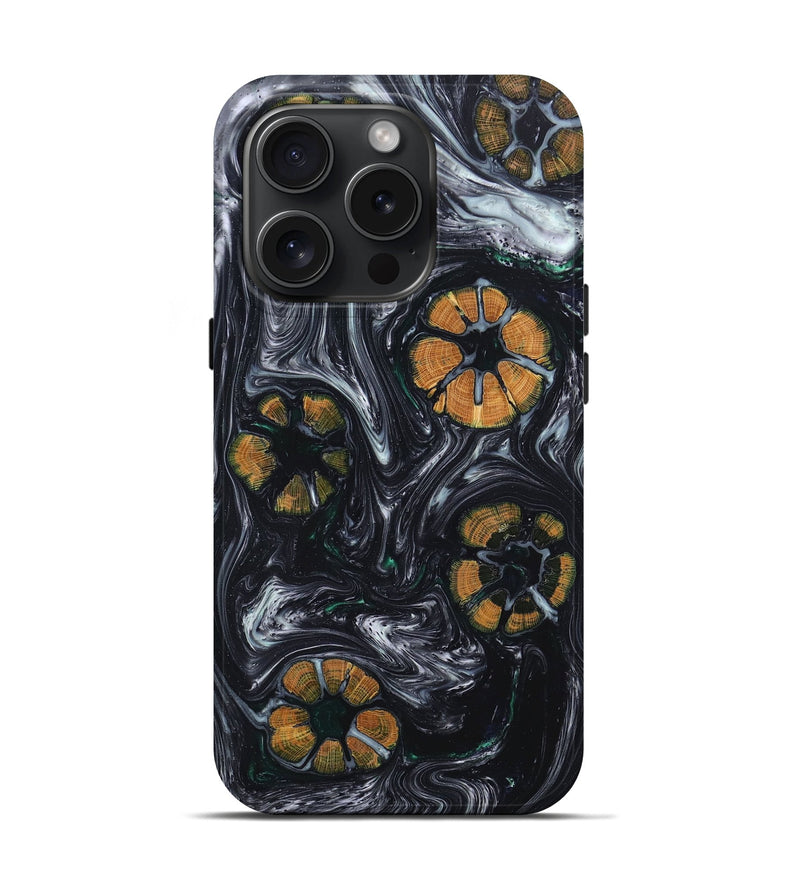 iPhone 15 Pro Wood+Resin Live Edge Phone Case - Natasha (Black & White, 660976)