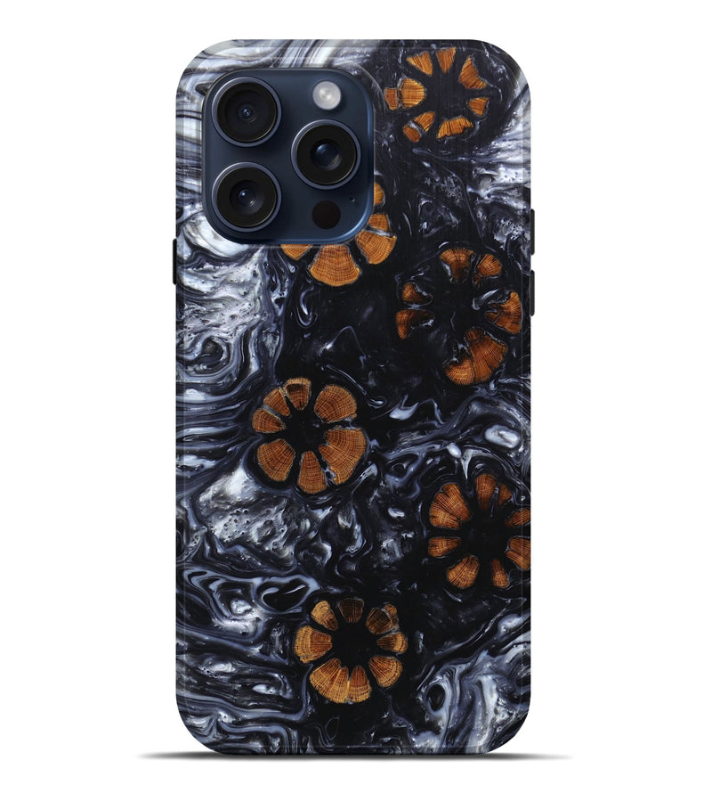 iPhone 15 Pro Max Wood+Resin Live Edge Phone Case - Gilbert (Black & White, 660977)