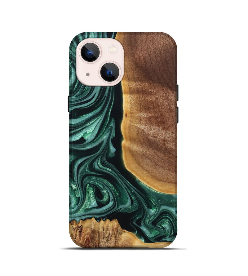 iPhone 13 mini Wood+Resin Live Edge Phone Case - Trista (Green, 660979)