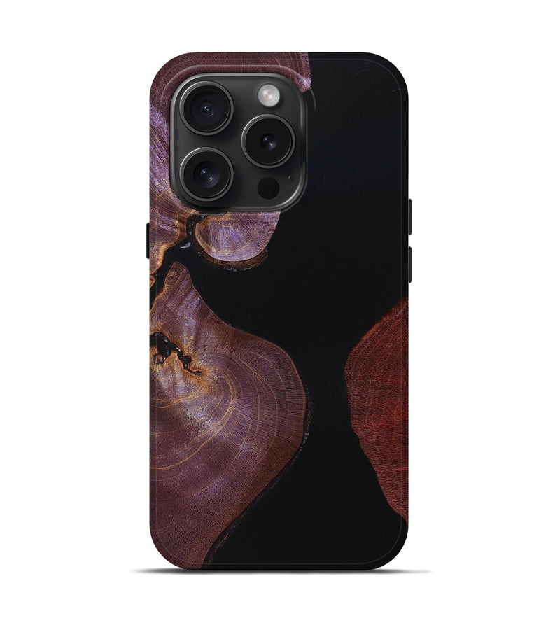 iPhone 15 Pro Burl Wood Live Edge Phone Case - Naomi (Pure Black, 660996)