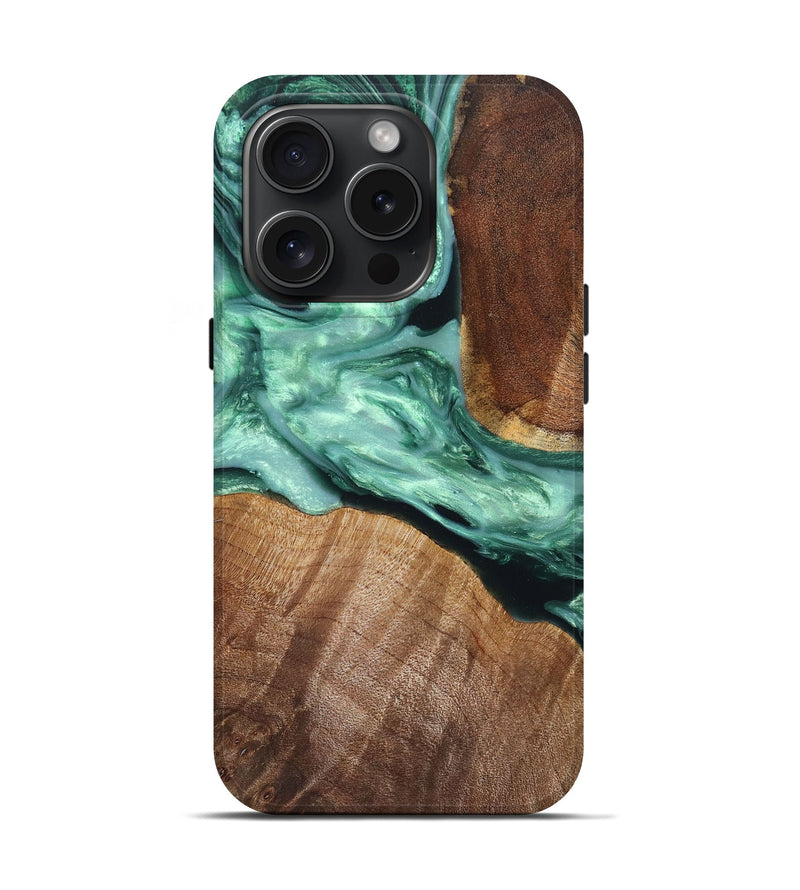 iPhone 15 Pro Wood+Resin Live Edge Phone Case - Griffin (Green, 661004)