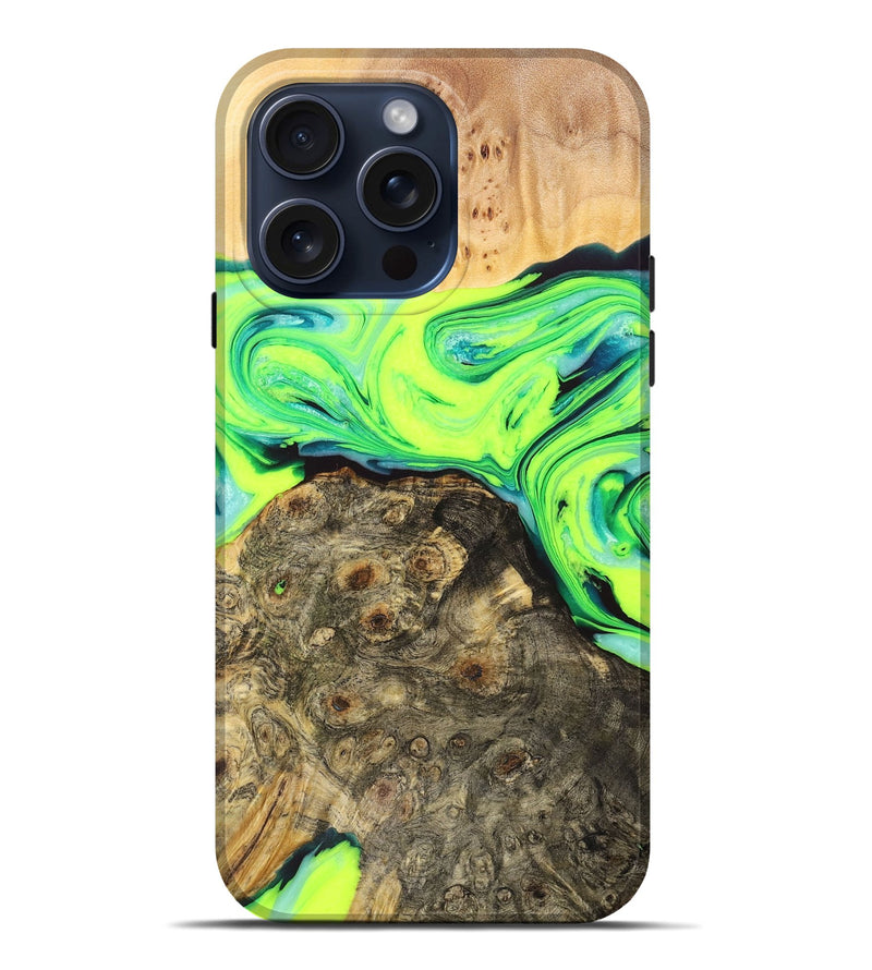 iPhone 15 Pro Max Wood+Resin Live Edge Phone Case - Madalyn (Green, 661008)