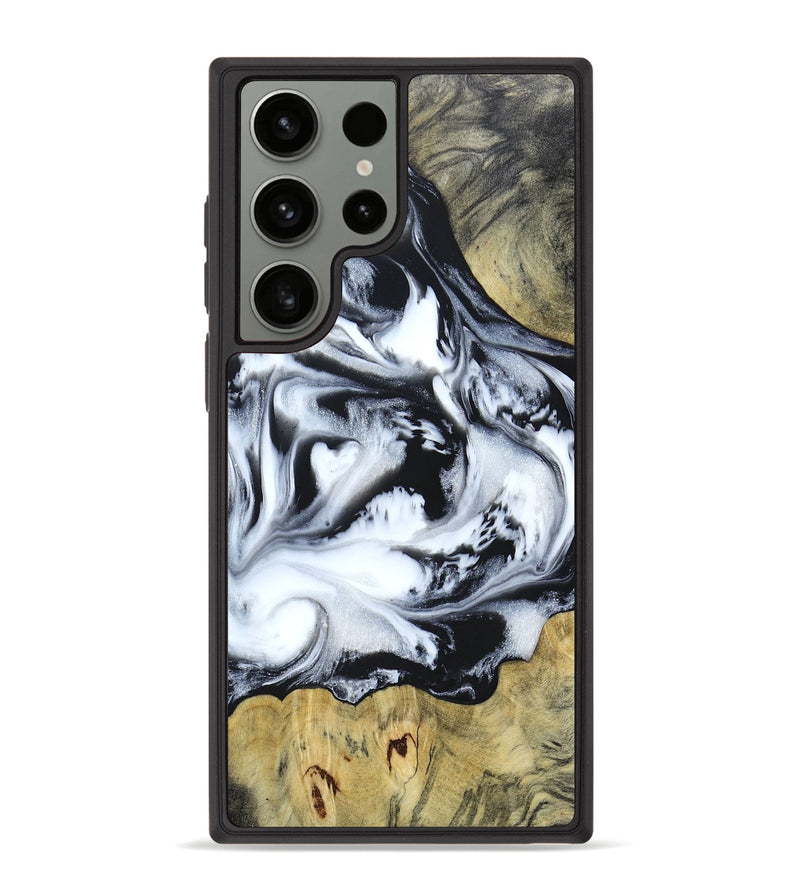 Galaxy S23 Ultra Wood+Resin Phone Case - Nataly (Black & White, 661013)
