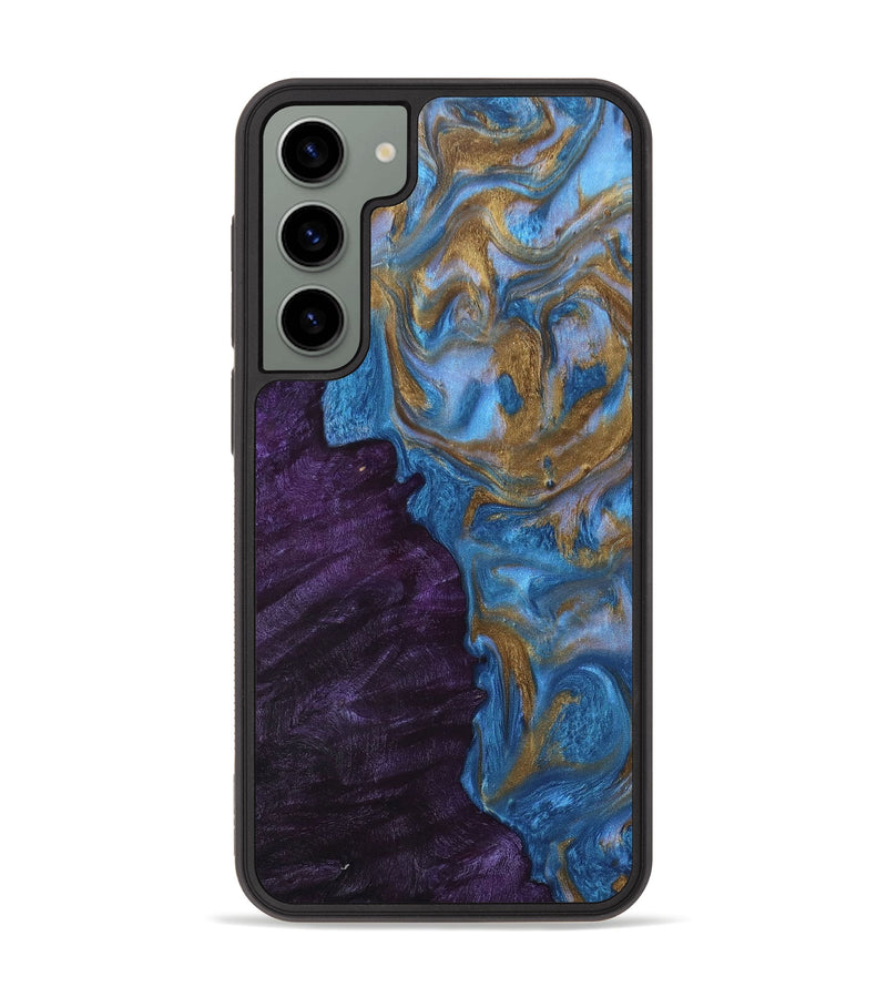 Galaxy S23 Plus Wood+Resin Phone Case - Grace (Teal & Gold, 661116)
