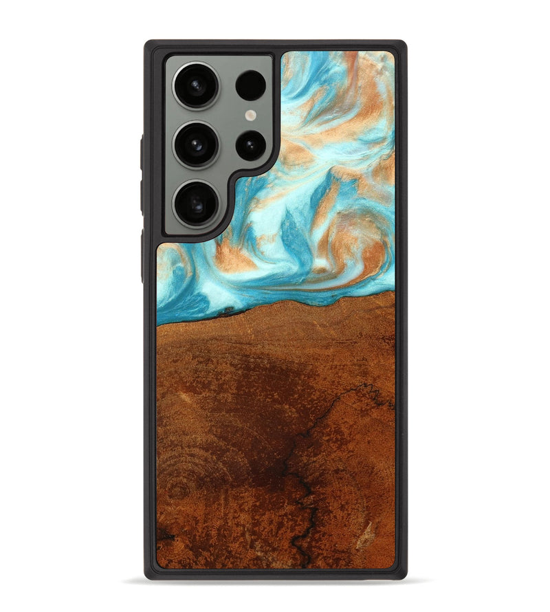 Galaxy S23 Ultra Wood+Resin Phone Case - Aleah (Teal & Gold, 661125)