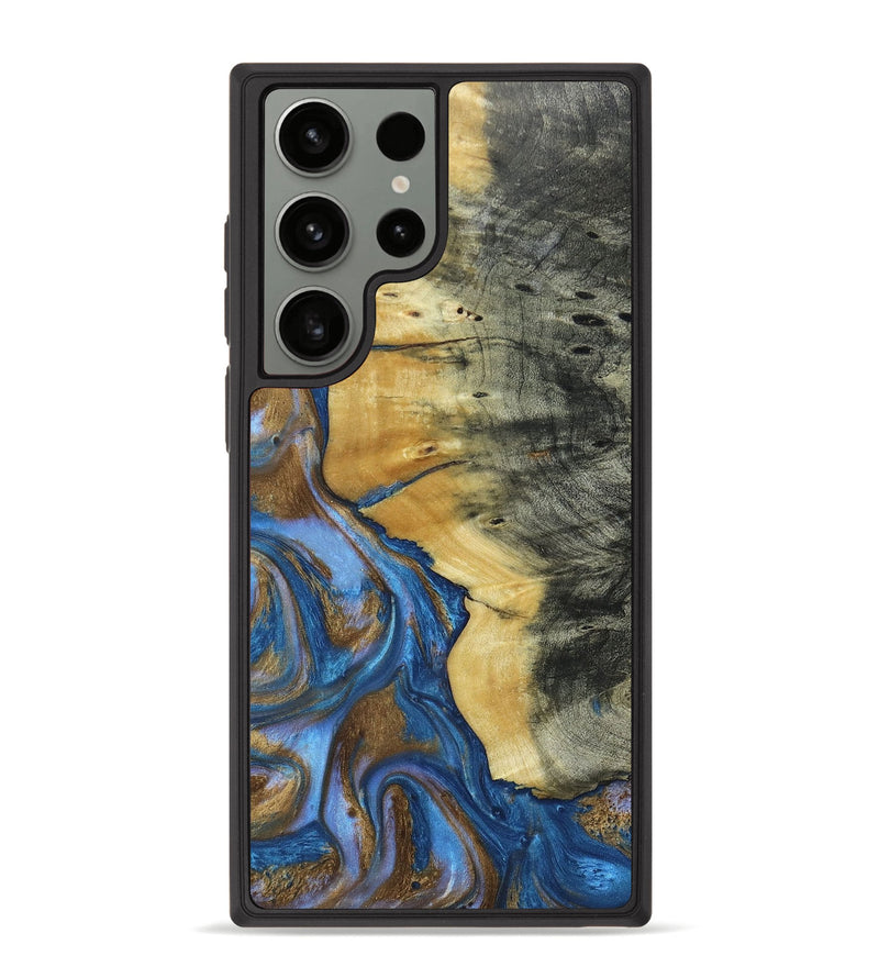 Galaxy S23 Ultra Wood+Resin Phone Case - Paulette (Teal & Gold, 661138)