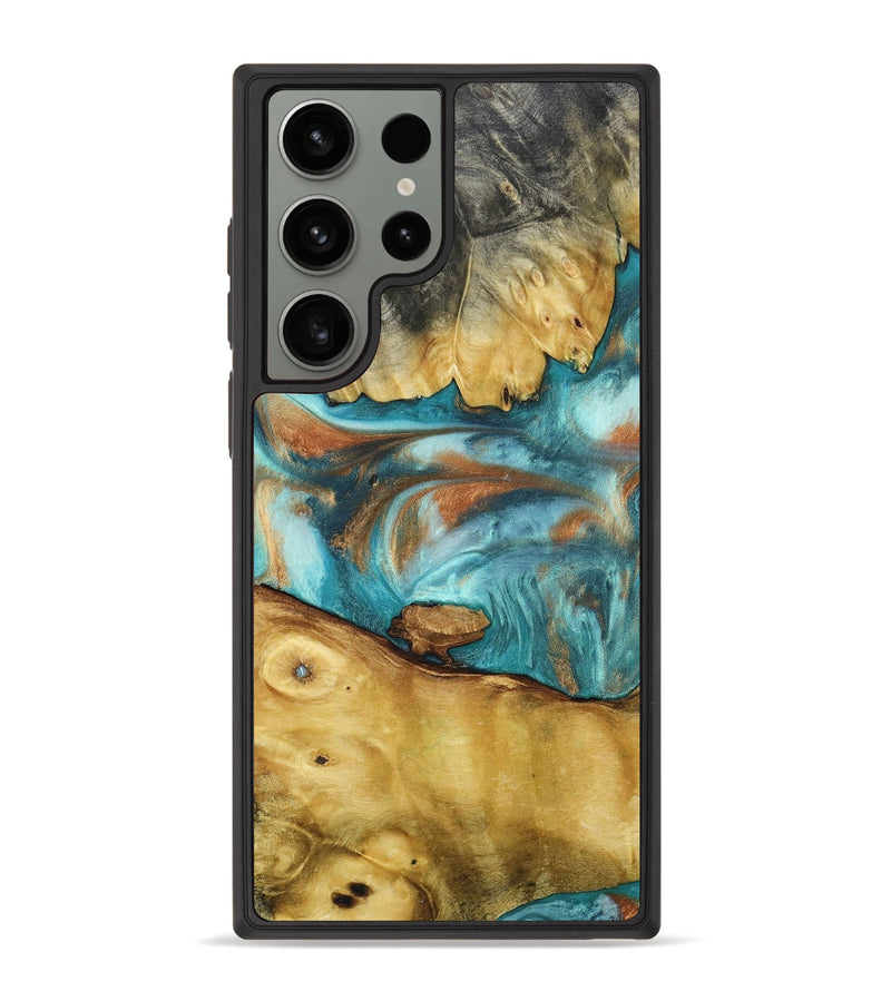 Galaxy S23 Ultra Wood+Resin Phone Case - Yesenia (Teal & Gold, 661147)
