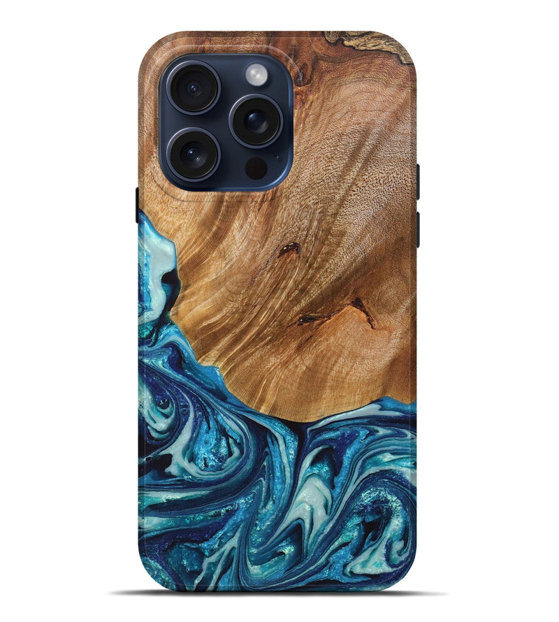 iPhone 15 Pro Max Wood+Resin Live Edge Phone Case - Holden (Blue, 661344)