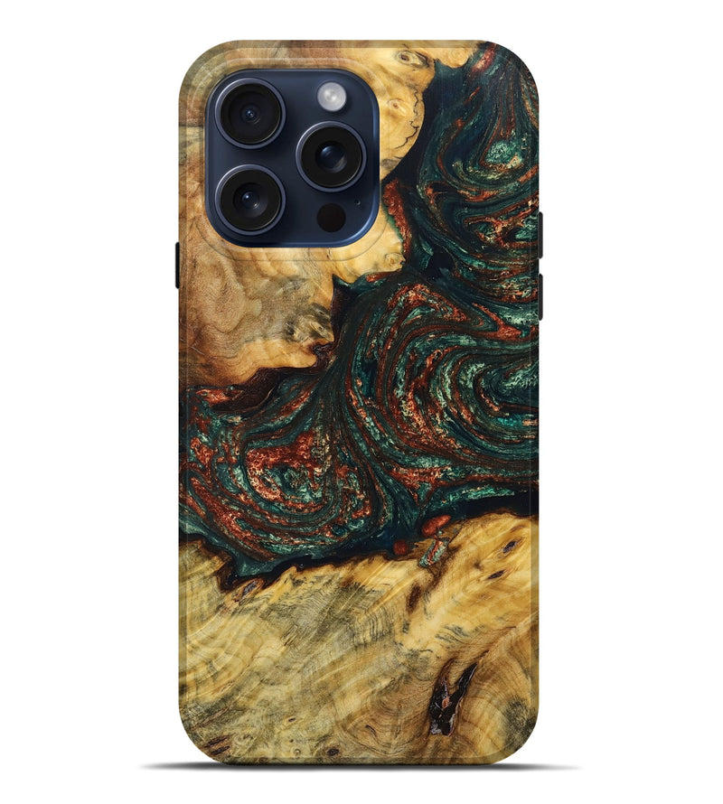iPhone 15 Pro Max Wood+Resin Live Edge Phone Case - Jake (Green, 661346)
