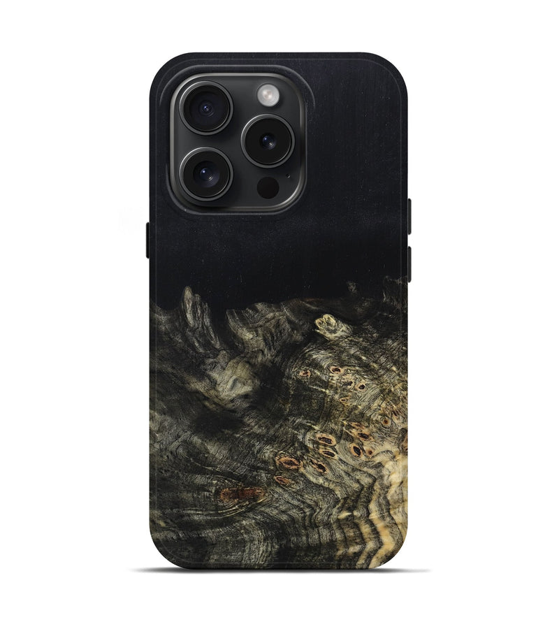 iPhone 15 Pro Wood+Resin Live Edge Phone Case - Latoya (Pure Black, 661355)