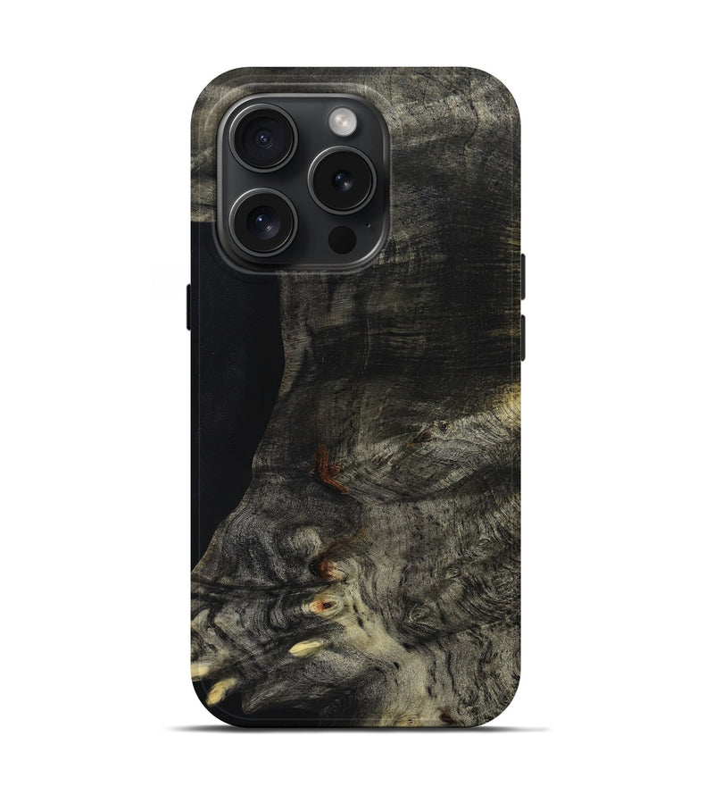 iPhone 15 Pro Wood+Resin Live Edge Phone Case - Ashlyn (Pure Black, 661356)