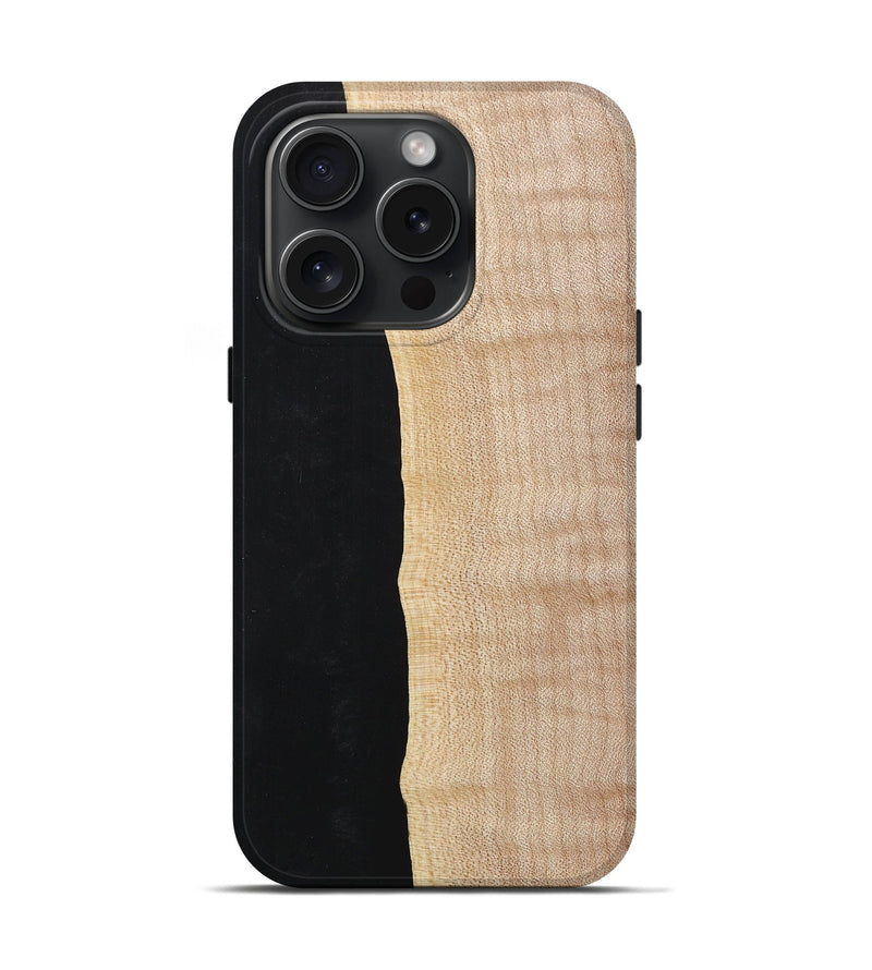 iPhone 15 Pro Wood+Resin Live Edge Phone Case - Tiffany (Pure Black, 661358)