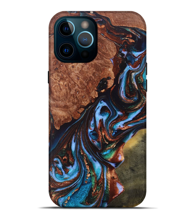 iPhone 12 Pro Max Wood+Resin Live Edge Phone Case - Jenny (Teal & Gold, 661365)