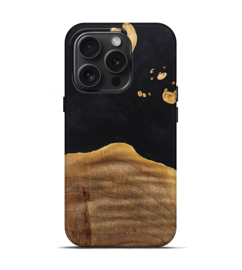 iPhone 15 Pro Wood+Resin Live Edge Phone Case - Maci (Pure Black, 661373)