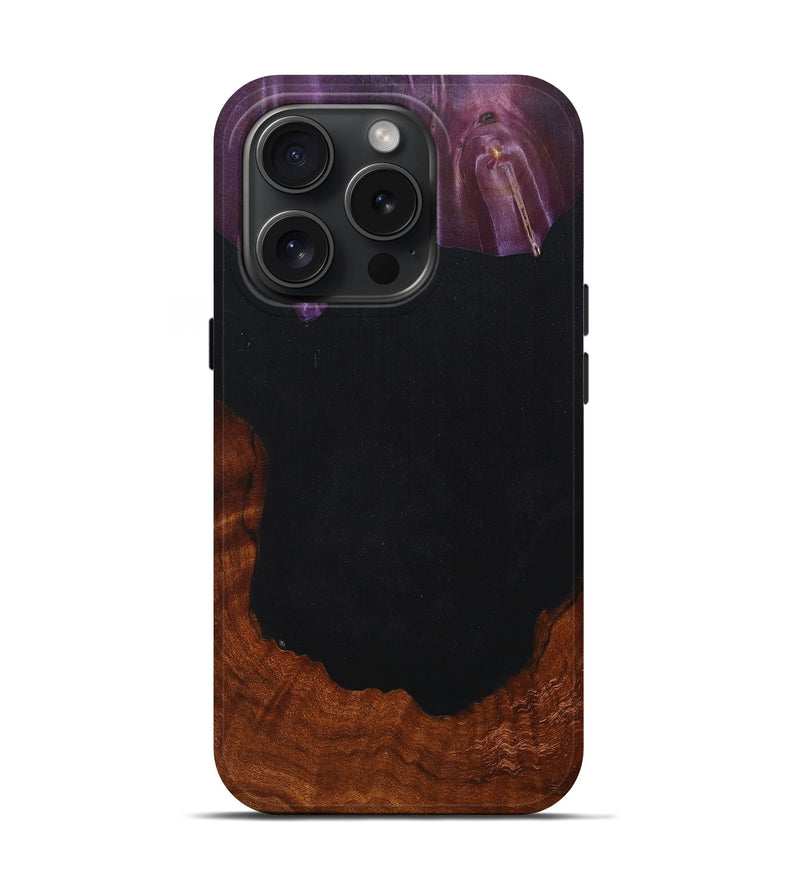 iPhone 15 Pro Wood+Resin Live Edge Phone Case - Hannah (Pure Black, 661375)