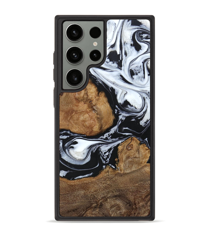 Galaxy S23 Ultra Wood+Resin Phone Case - Freya (Black & White, 661490)