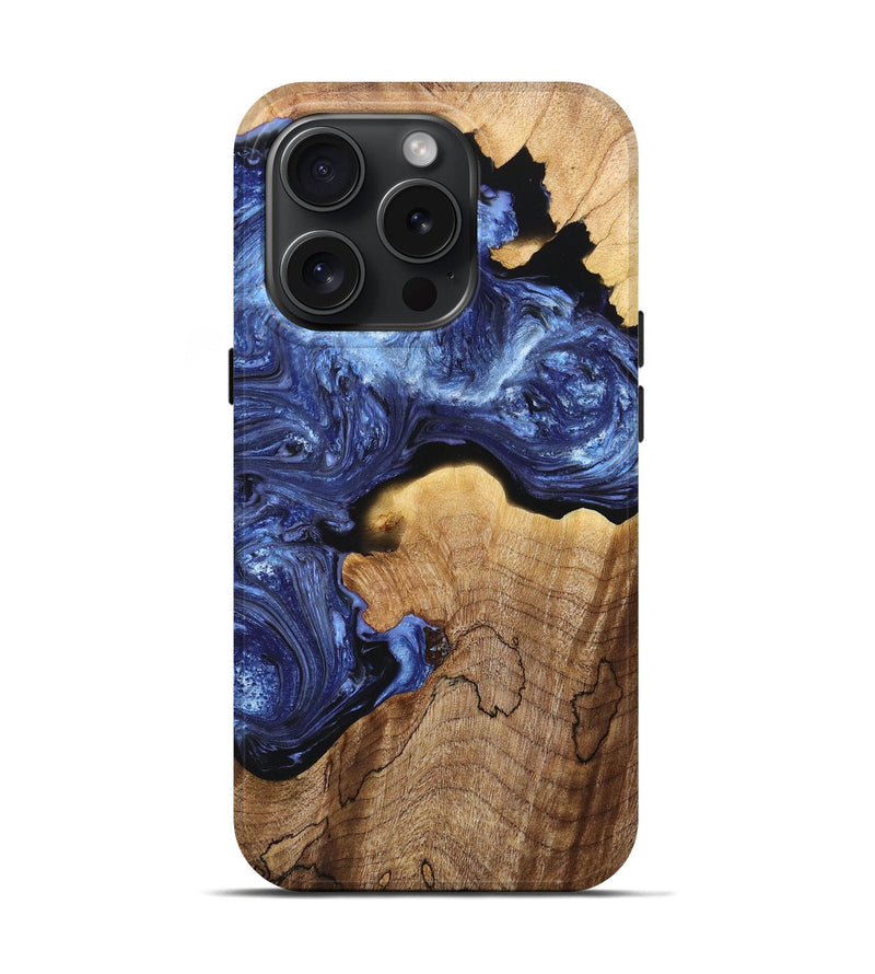 iPhone 15 Pro Wood+Resin Live Edge Phone Case - Sophia (Blue, 662150)