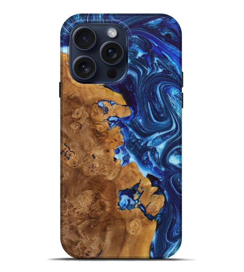iPhone 15 Pro Max Wood+Resin Live Edge Phone Case - Sherri (Blue, 662151)