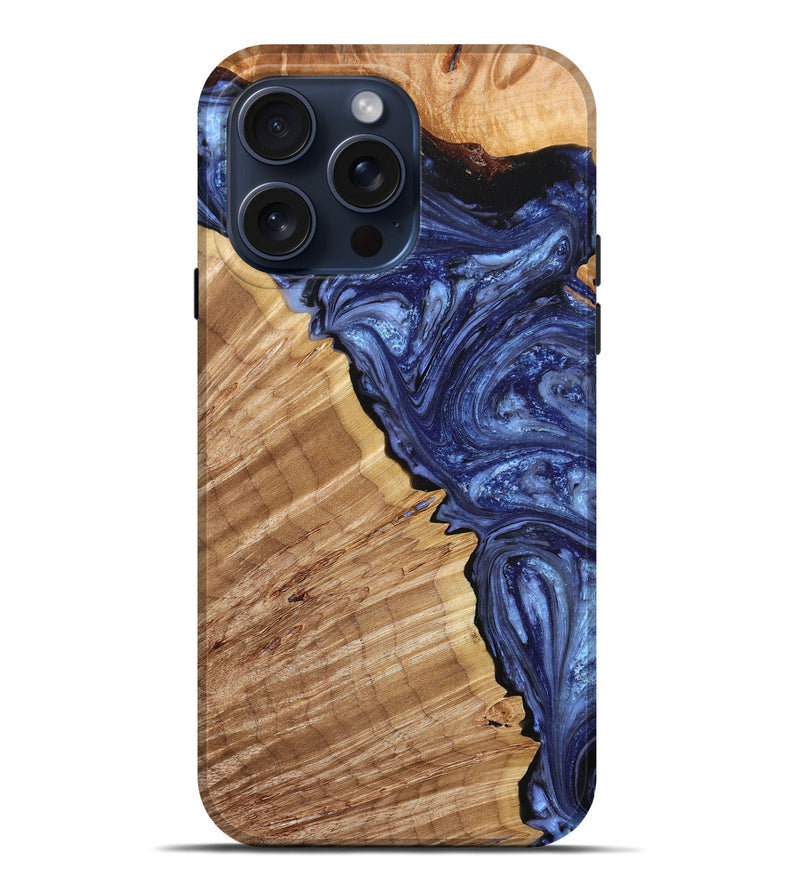 iPhone 15 Pro Max Wood+Resin Live Edge Phone Case - Jarod (Blue, 662155)