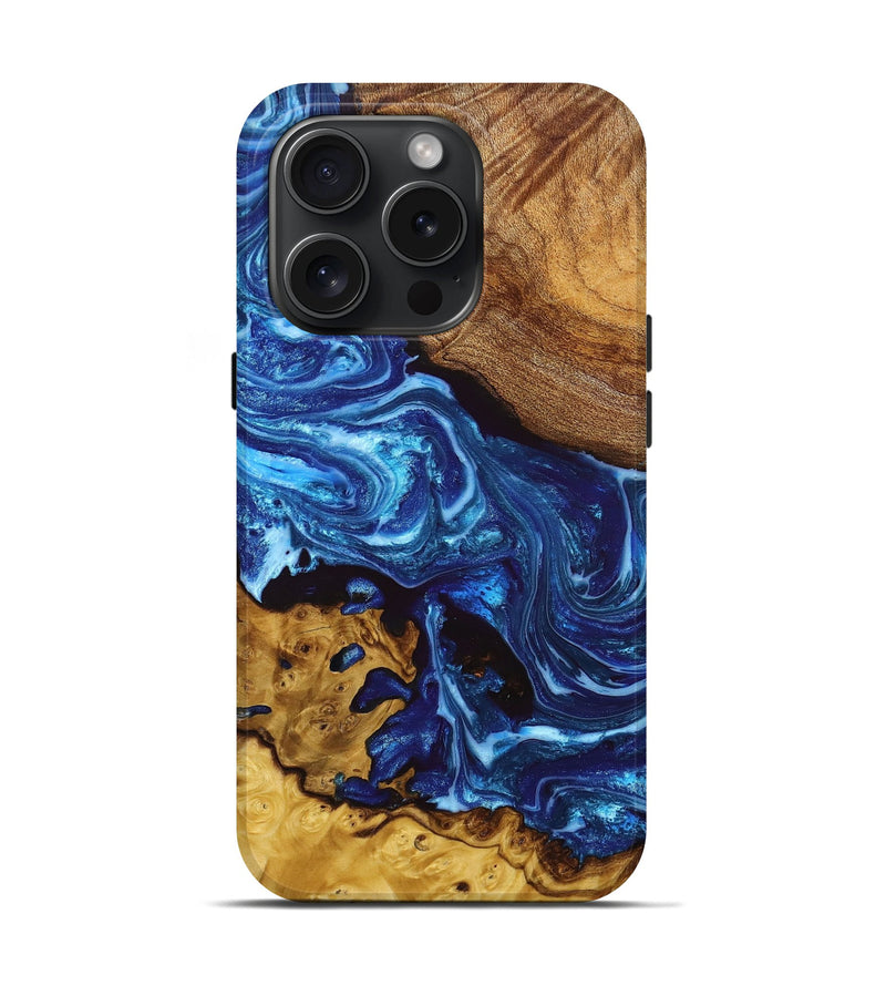iPhone 15 Pro Wood+Resin Live Edge Phone Case - Israel (Blue, 662157)