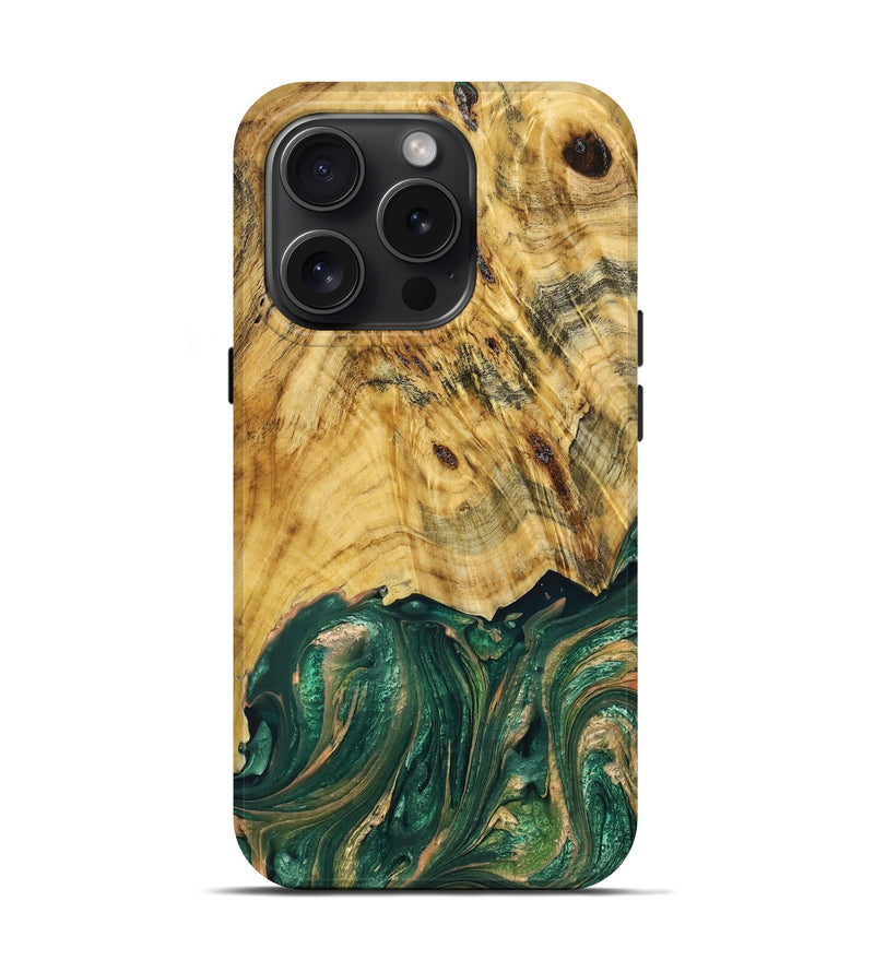 iPhone 15 Pro Wood+Resin Live Edge Phone Case - Kali (Green, 662161)