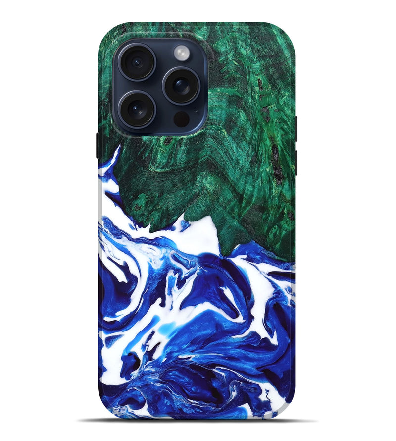 iPhone 15 Pro Max Wood+Resin Live Edge Phone Case - Lorena (Blue, 662167)