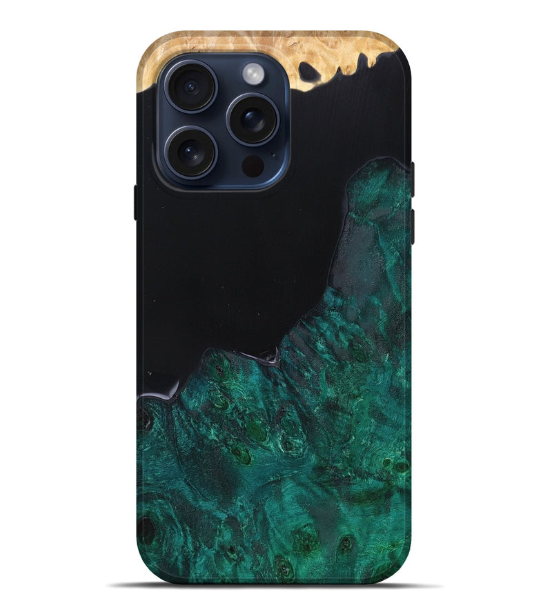 iPhone 15 Pro Max Burl Wood Live Edge Phone Case - Maryann (Pure Black, 662175)