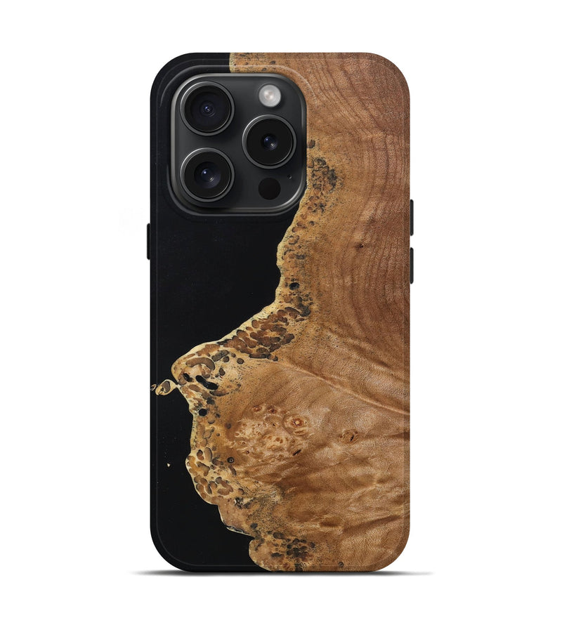 iPhone 15 Pro Wood+Resin Live Edge Phone Case - June (Pure Black, 662239)