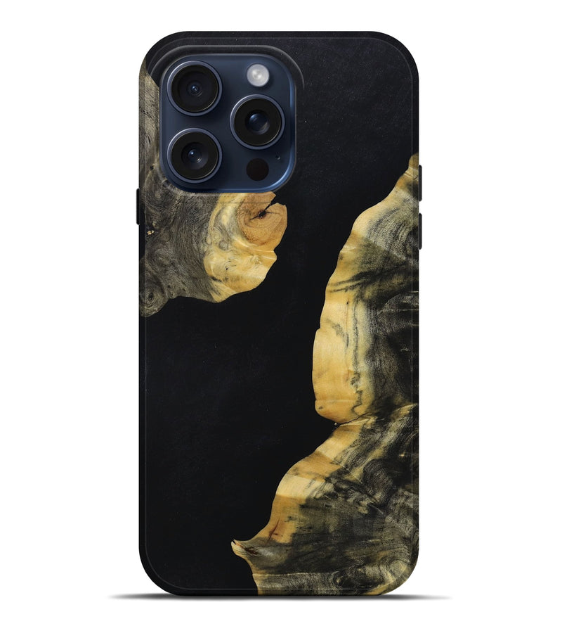 iPhone 15 Pro Max Wood+Resin Live Edge Phone Case - Aubrie (Pure Black, 662241)