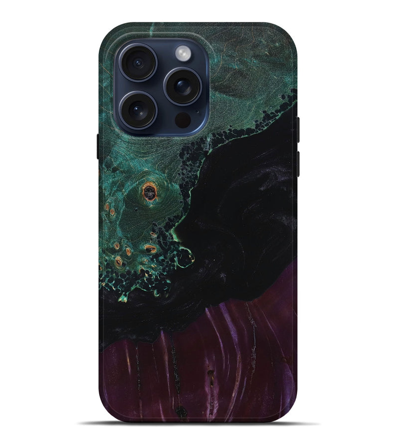 iPhone 15 Pro Max Wood+Resin Live Edge Phone Case - Erin (Pure Black, 662260)