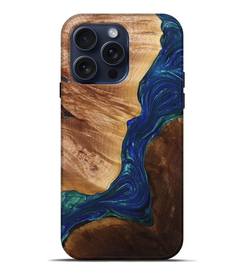 iPhone 15 Pro Max Wood+Resin Live Edge Phone Case - Branden (Blue, 662263)