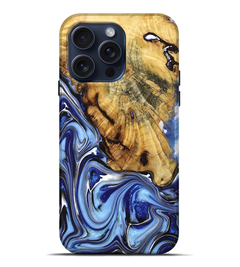 iPhone 15 Pro Max Wood+Resin Live Edge Phone Case - Zara (Blue, 662265)