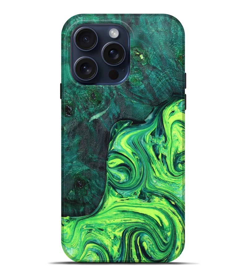 iPhone 15 Pro Max Wood+Resin Live Edge Phone Case - Grady (Green, 662266)