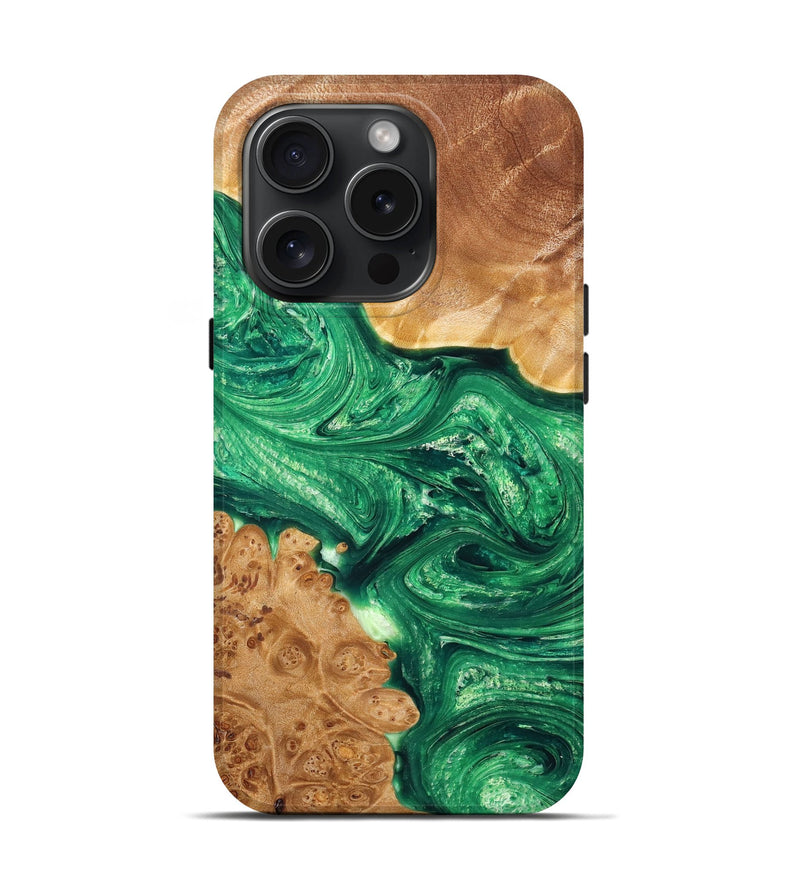 iPhone 15 Pro Wood+Resin Live Edge Phone Case - Delbert (Green, 662267)