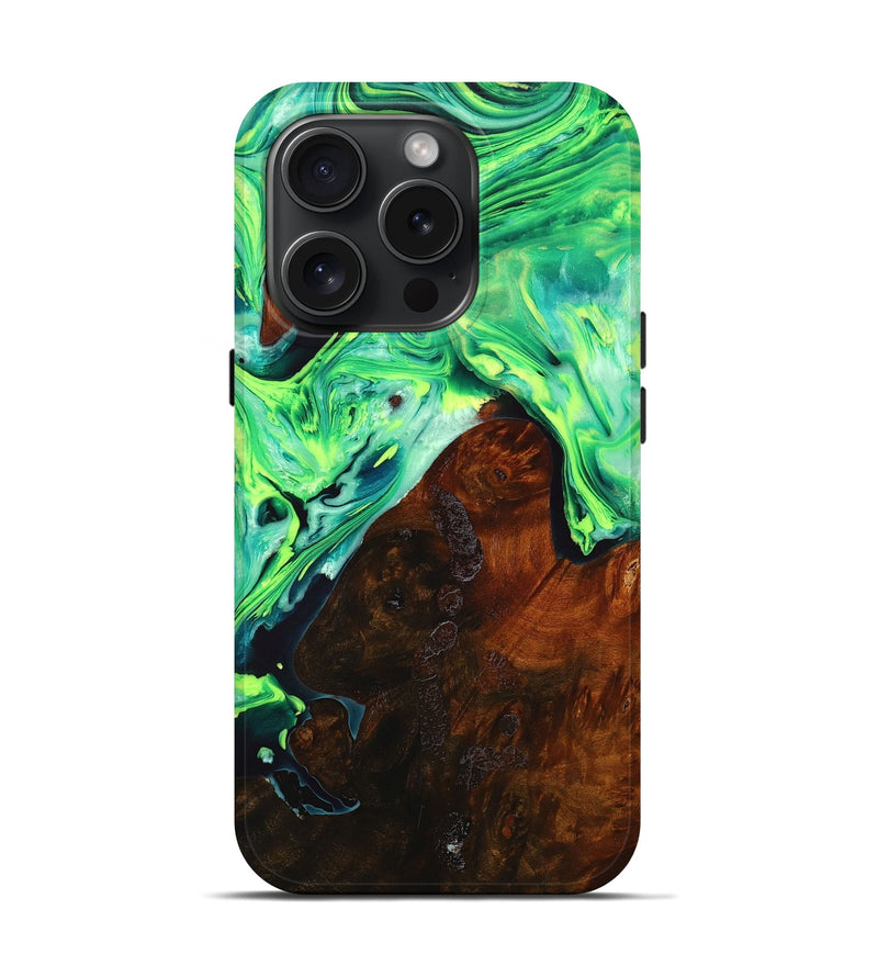 iPhone 15 Pro Wood+Resin Live Edge Phone Case - Kelsey (Green, 662268)