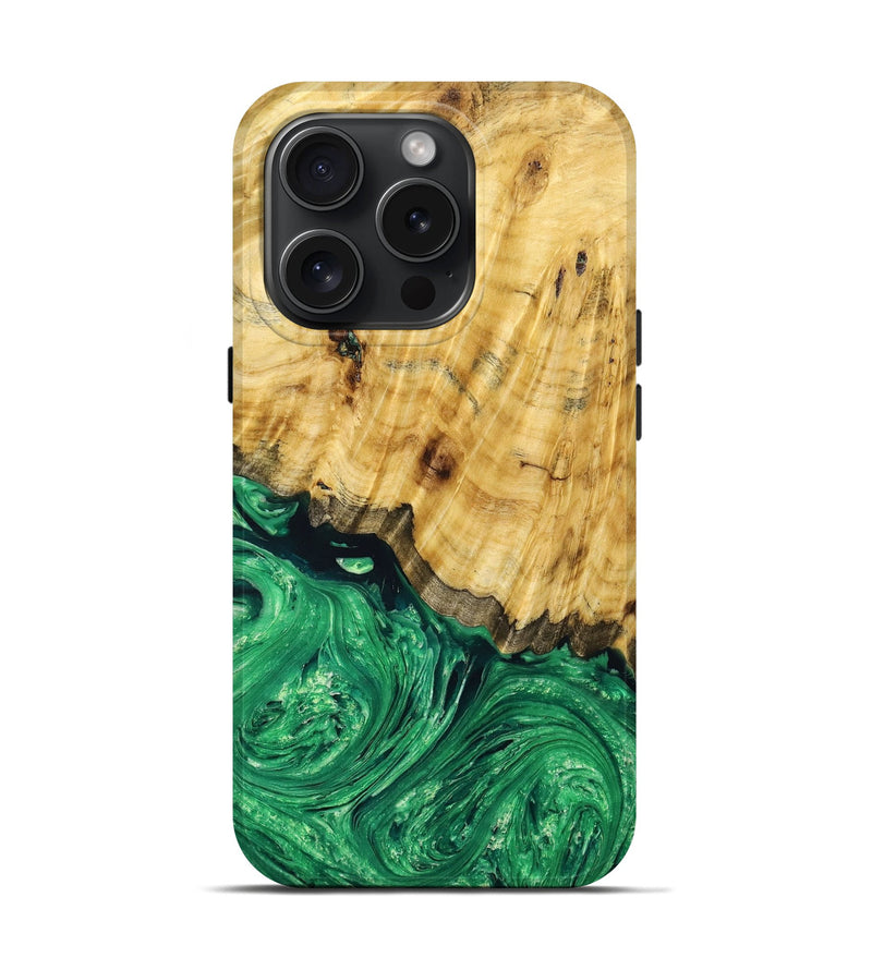 iPhone 15 Pro Wood+Resin Live Edge Phone Case - Nevaeh (Green, 662269)
