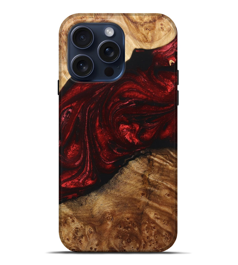 iPhone 15 Pro Max Wood+Resin Live Edge Phone Case - Conor (Red, 662277)