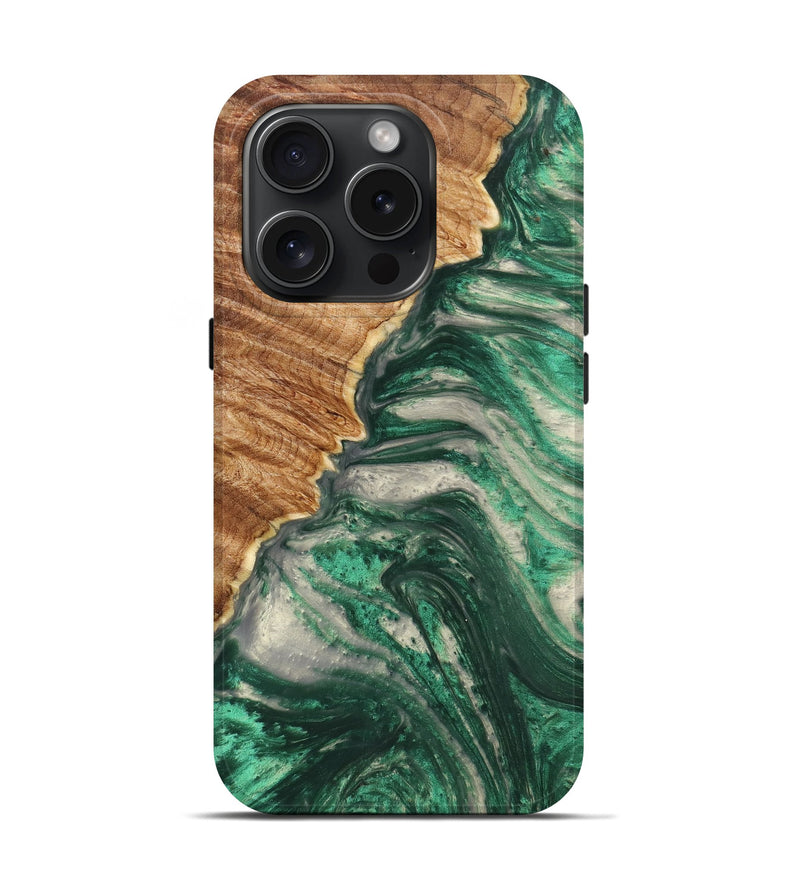 iPhone 15 Pro Wood+Resin Live Edge Phone Case - Misty (Green, 662280)
