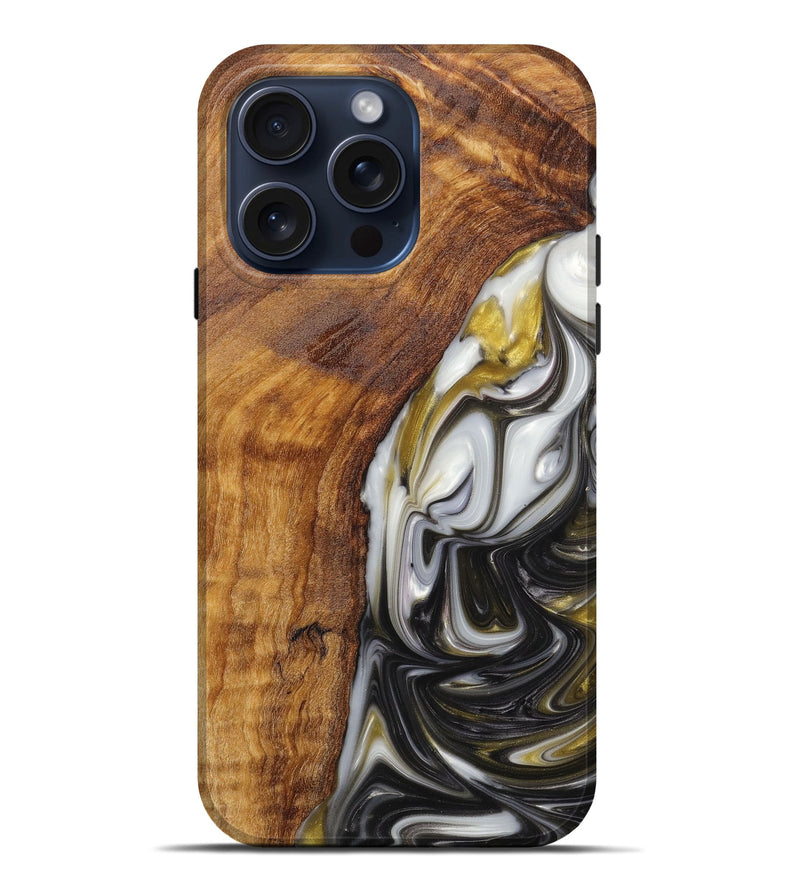 iPhone 15 Pro Max Wood+Resin Live Edge Phone Case - Jacob (Black & White, 662281)