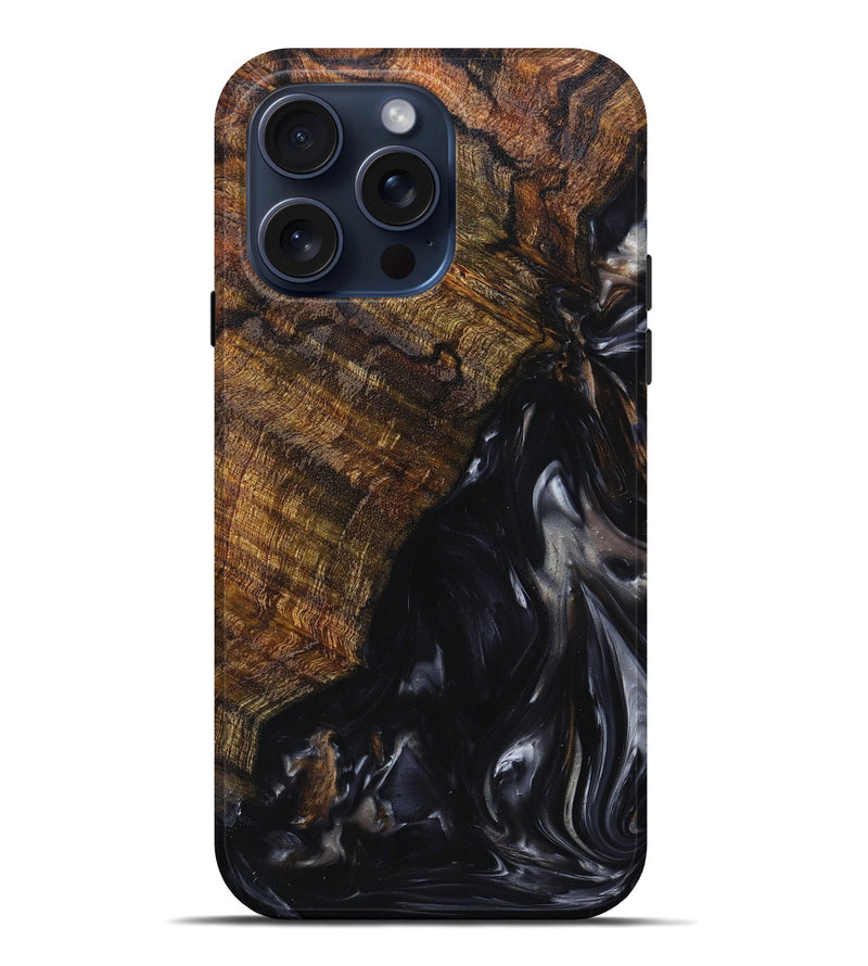 iPhone 15 Pro Max Wood+Resin Live Edge Phone Case - Justin (Black & White, 662282)