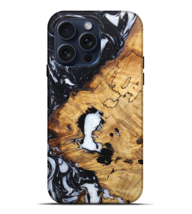 iPhone 15 Pro Max Wood+Resin Live Edge Phone Case - Briella (Black & White, 662283)