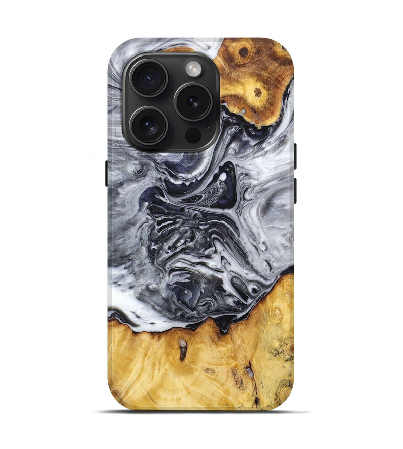 iPhone 15 Pro Wood+Resin Live Edge Phone Case - Floyd (Black & White, 662284)