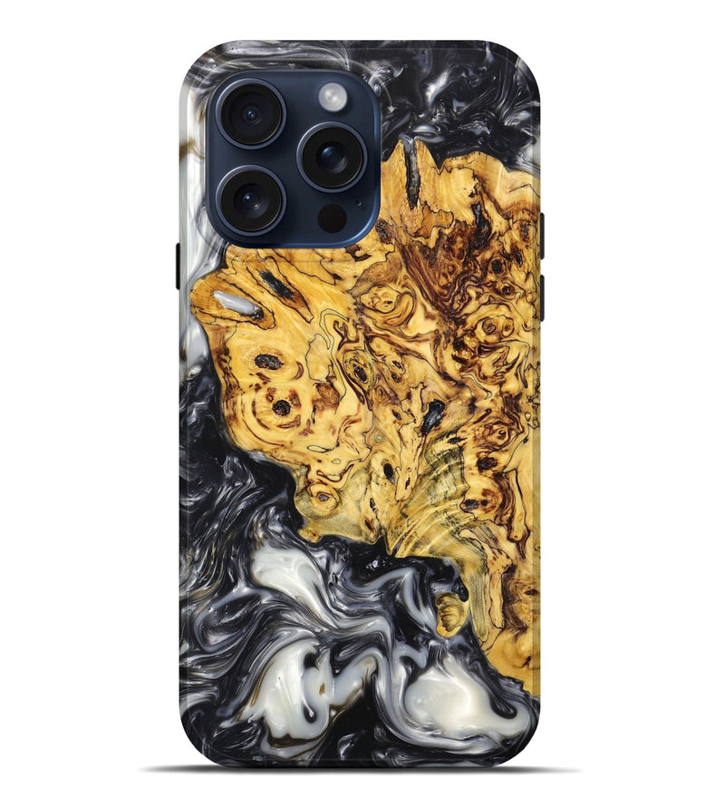 iPhone 15 Pro Max Wood+Resin Live Edge Phone Case - Brenna (Black & White, 662286)