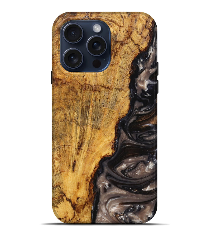 iPhone 15 Pro Max Wood+Resin Live Edge Phone Case - Terrance (Black & White, 662288)