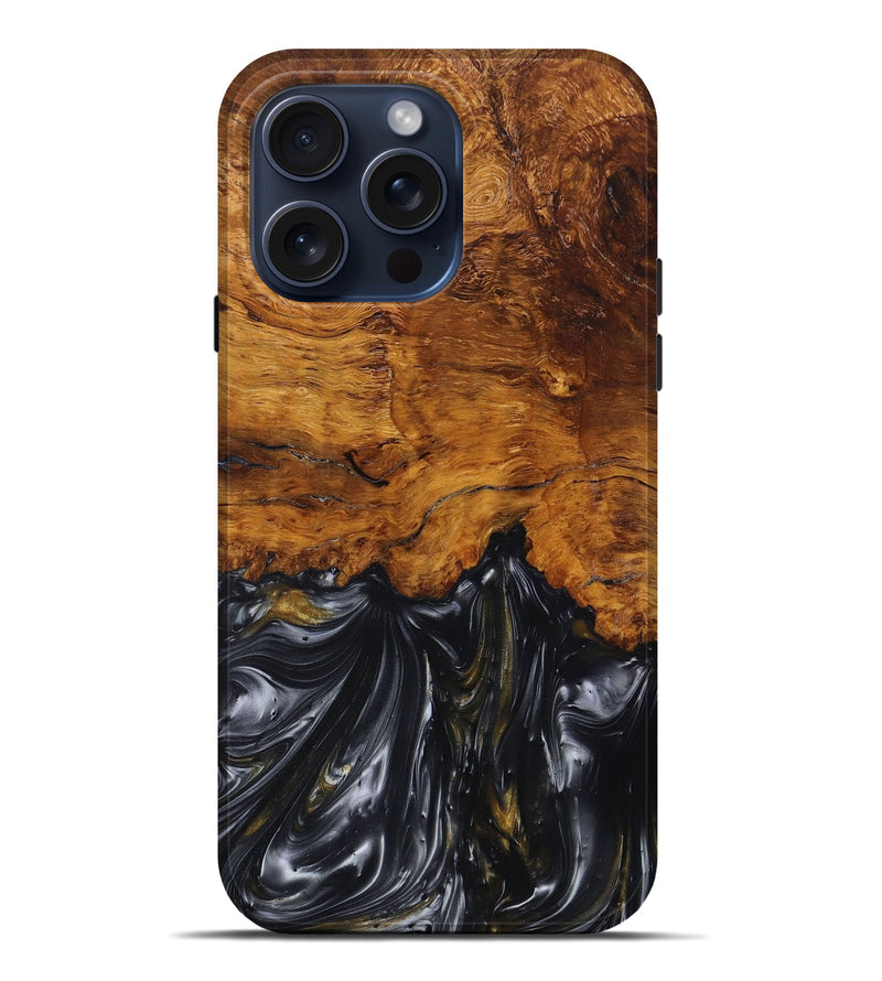 iPhone 15 Pro Max Wood+Resin Live Edge Phone Case - Braydon (Black & White, 662289)