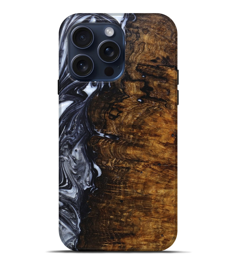 iPhone 15 Pro Max Wood+Resin Live Edge Phone Case - Demetrius (Black & White, 662291)