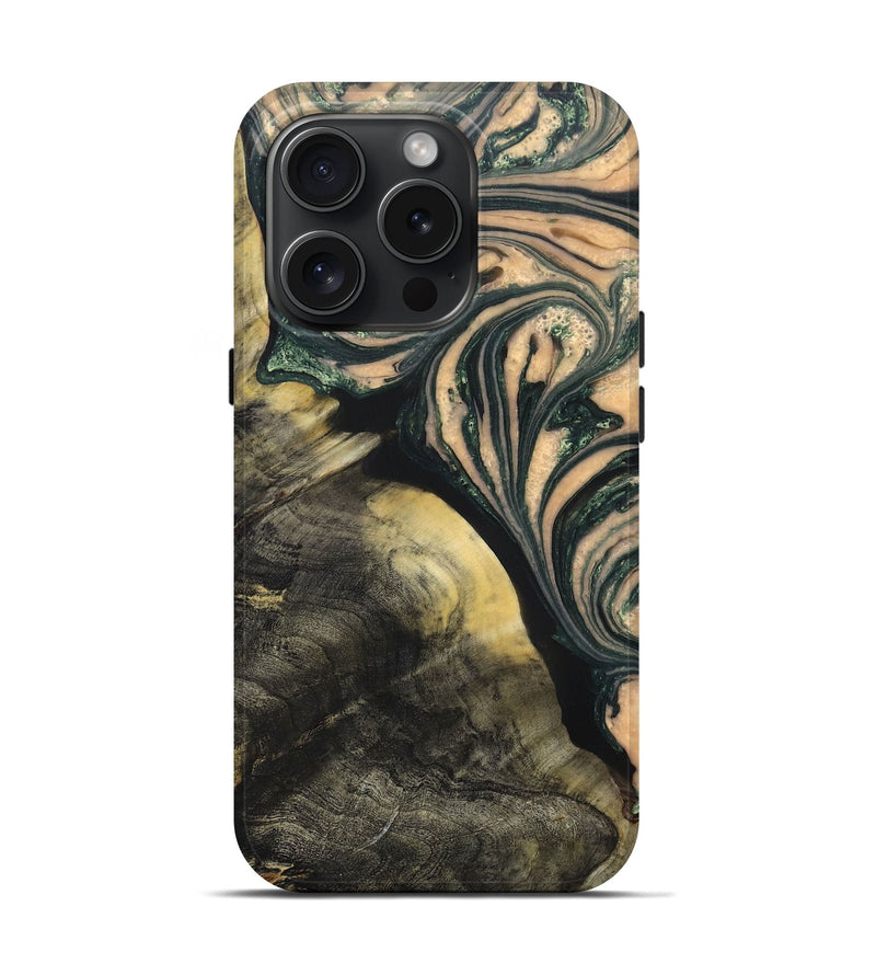 iPhone 15 Pro Wood+Resin Live Edge Phone Case - Travis (Green, 662543)