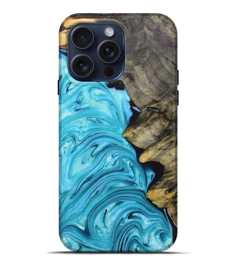 iPhone 15 Pro Max Wood+Resin Live Edge Phone Case - Raven (Blue, 662544)