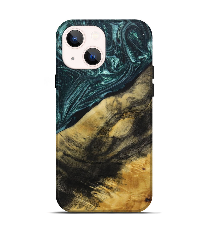 iPhone 14 Wood+Resin Live Edge Phone Case - Ron (Green, 662545)